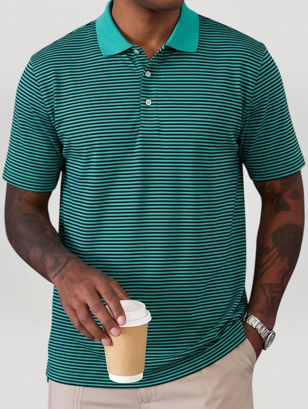 Polo Golf Ralph Lauren Teal Striped Pima Cotton Polo XL Shirt Men's